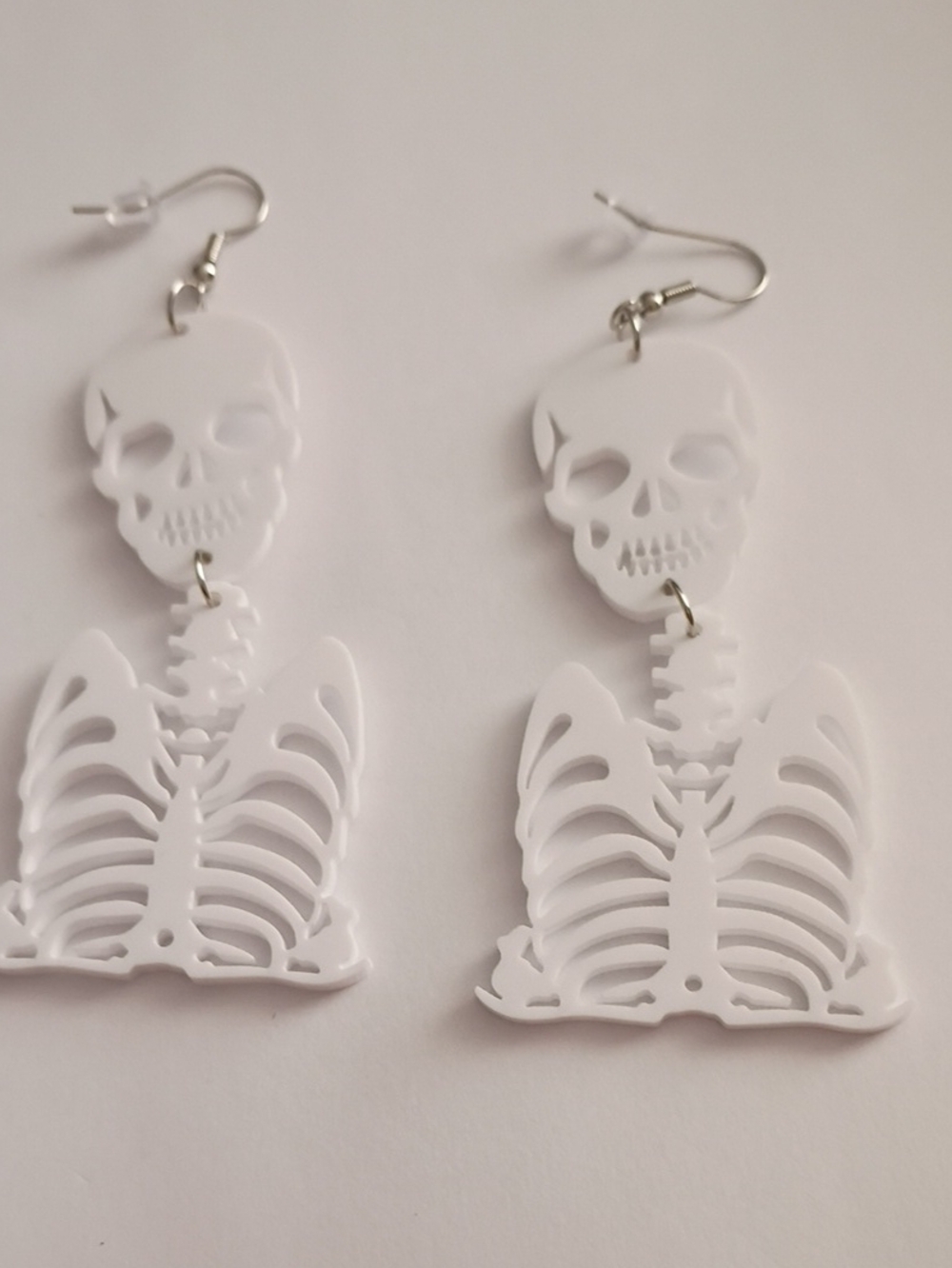 White Skeleton Drop Earrings for Women - Statement Skull & Ribcage Design